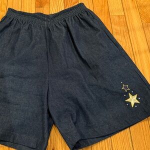 Vintage Navy Blue Denim Shorts with Star Design  teachercore  kidcore patriotic